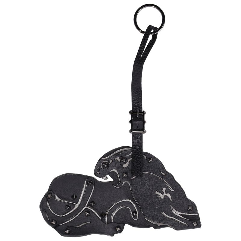 Valentino Panther Bag Charm In Black Leather